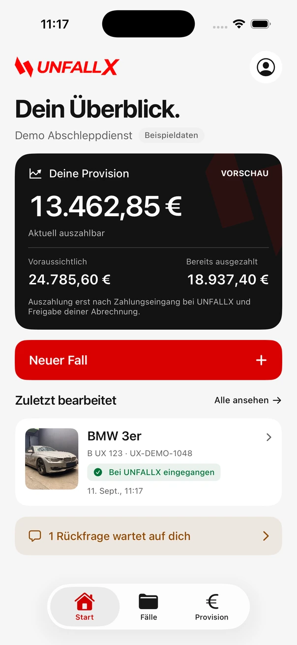 Echte iPhone-App: Übersicht mit fiktiven Beispielprovisionen